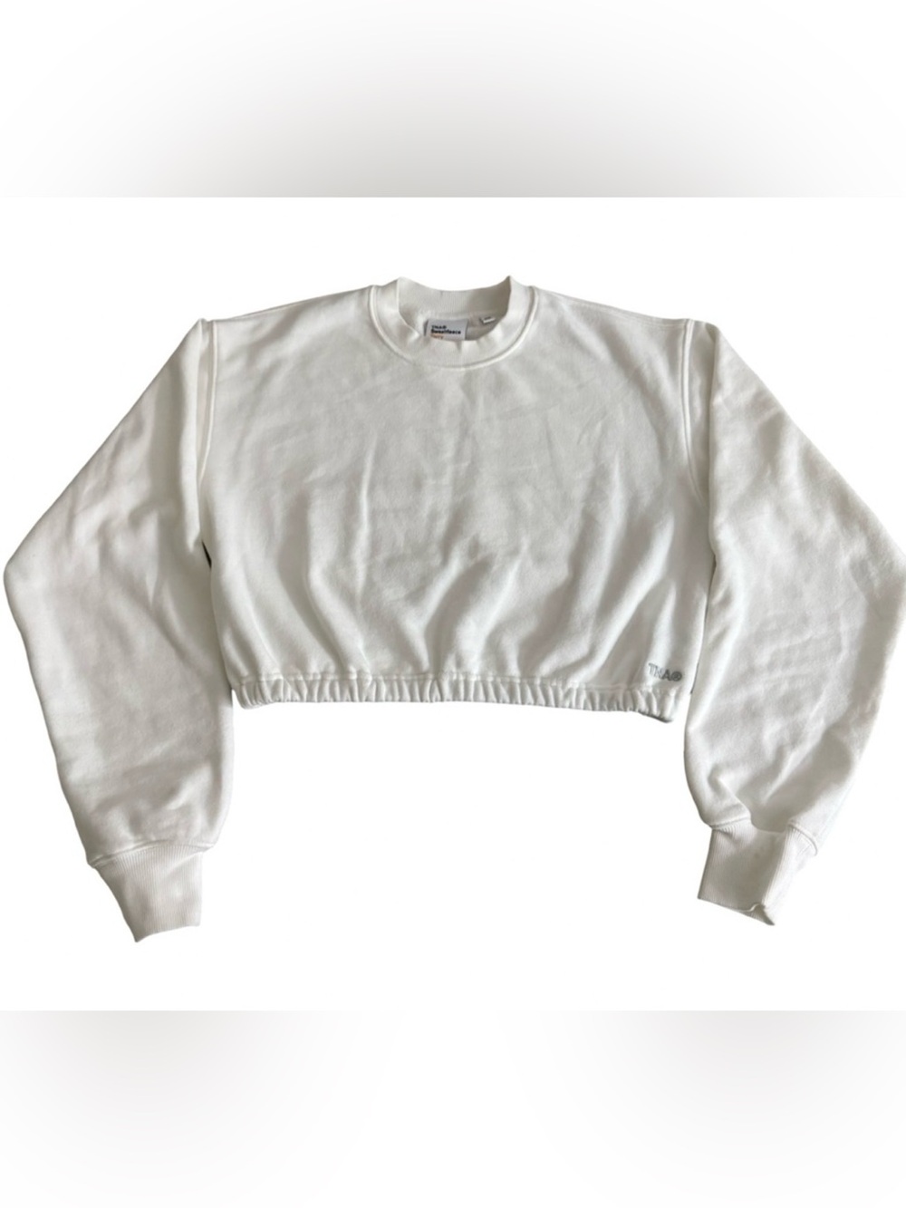 Aritzia TNA Sweatfleece Terry Cropped Crewneck Sweatshirt White 2XS Womens